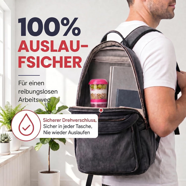 GOODS+GADGETS Müslibecher to Go Deluxe - Joghurt-Becher für unterwegs - Reise Lunchpot mit Löffel un