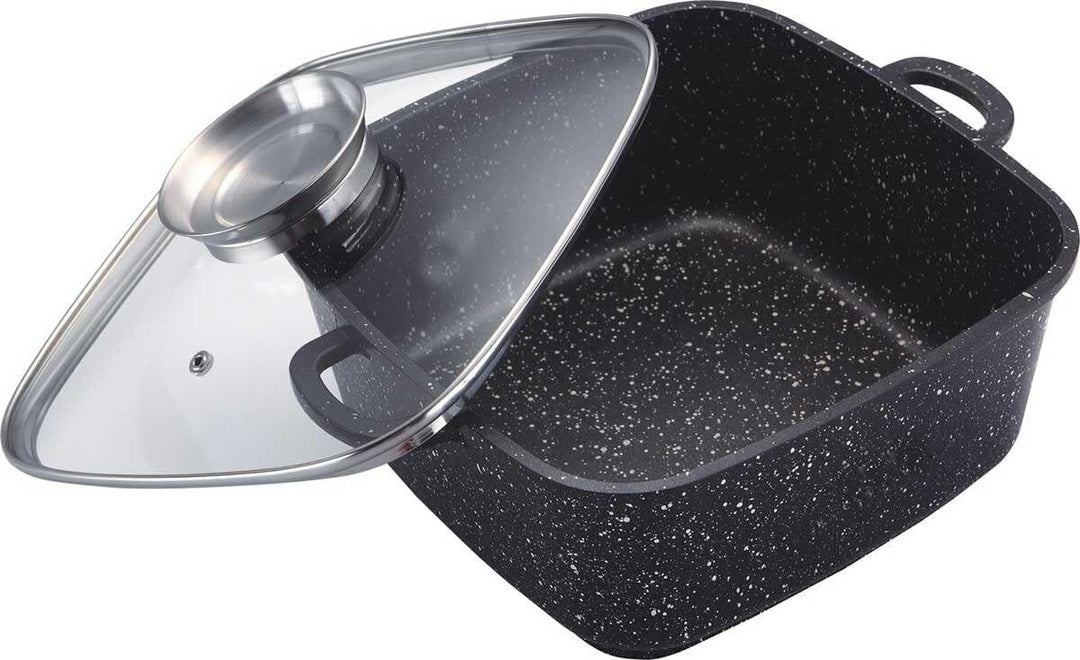 Goldmann 24cm Quadratischer Alu-Guss Bräter (4.5L), Glasdeckel, Keramik, Induktion, Aromaknopf, PFOA