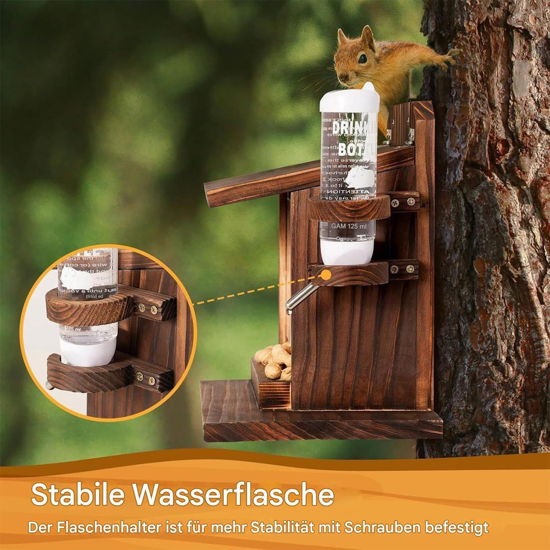 Eichhörnchen Futterhaus für draussen - Streifenhörnchen Futterstation Mit Wasserflasche - Holz Wandm