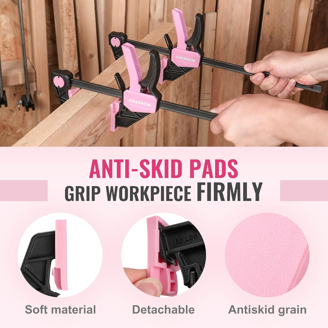 WORKPRO Einhandzwingen Set Rosa 2 Stück Schraubzwingen Spanner, Spannweite 300 mm, Dehnbereich bis z