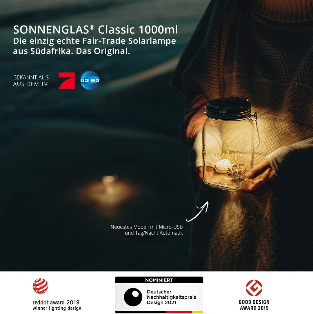 SONNENGLAS Mini 250ml | Original Solarlampe/Solar-Laterne im Einmachglas aus Südafrika (inkl. USB) |