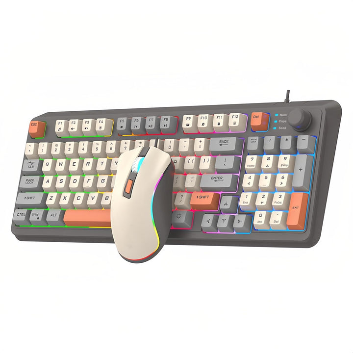 Kompakte Kabelgebundene Tastatur und Maus Set mit 94 Tasten Lautstärkeregler Buntes Licht Ergonomisc