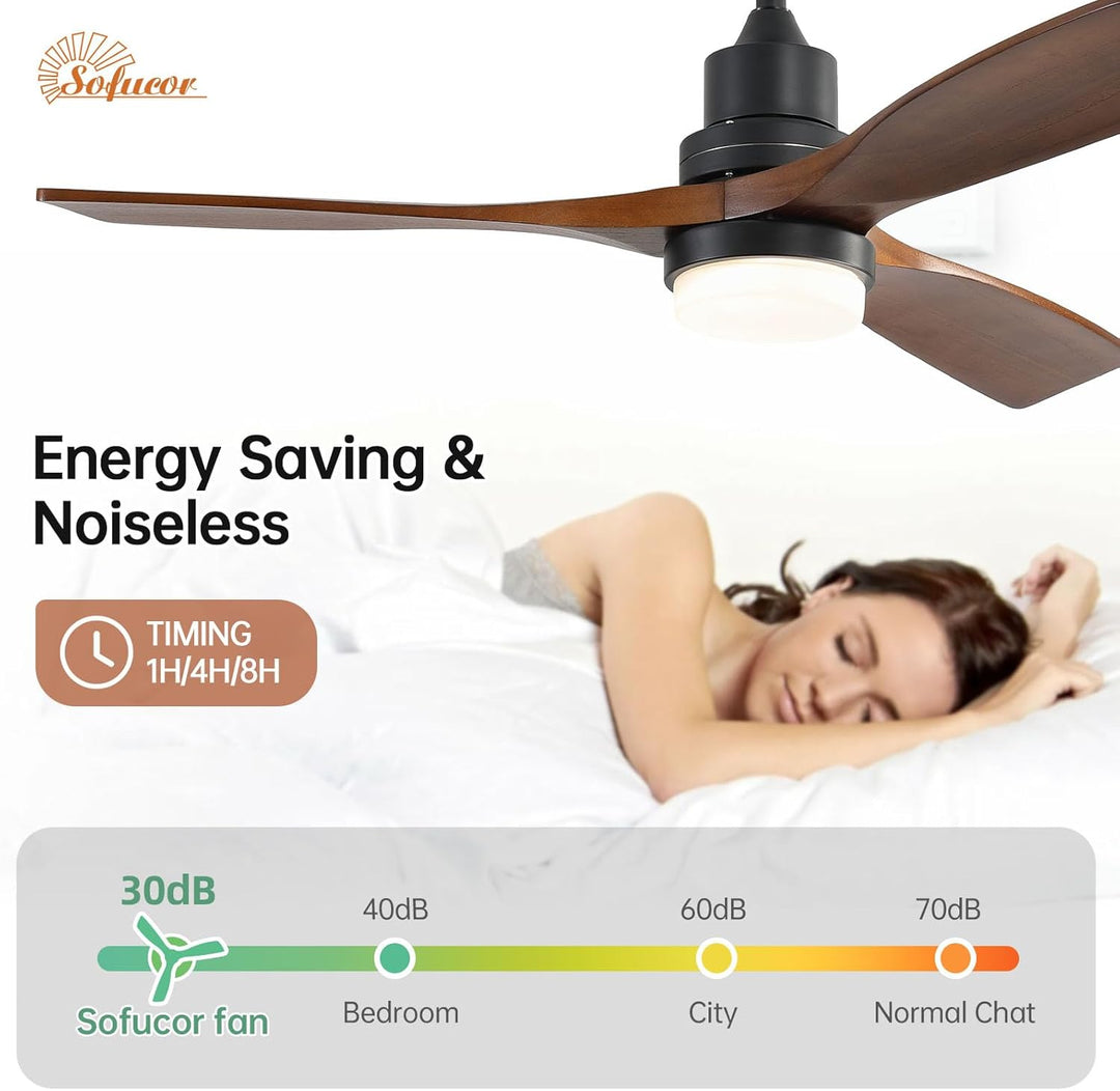 Sofucor Deckenventilator mit Beleuchtung und Fernbedienung, Deckenventilator mit Licht, 3 Holzlüfter
