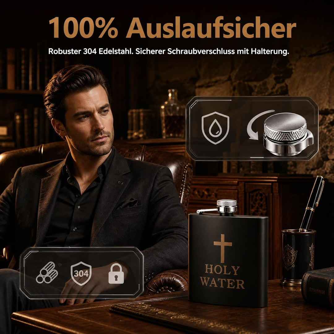Hemobllo Flachmann Weihwasser Schwarz aus Edelstahl - Lustige Weihwasserflasche mit Kreuz Design - A