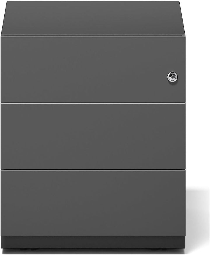 BISLEY Rollcontainer Note mit Griffleiste, 3 Universalschubladen, Metall, 633 Schwarz, 56.5 x 42 x 4