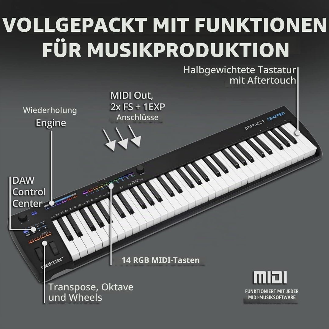 Nektar Impact GXP61 | USB MIDI Controller Keyboard with Nektar DAW Integration 61 Keys, 61 Keys