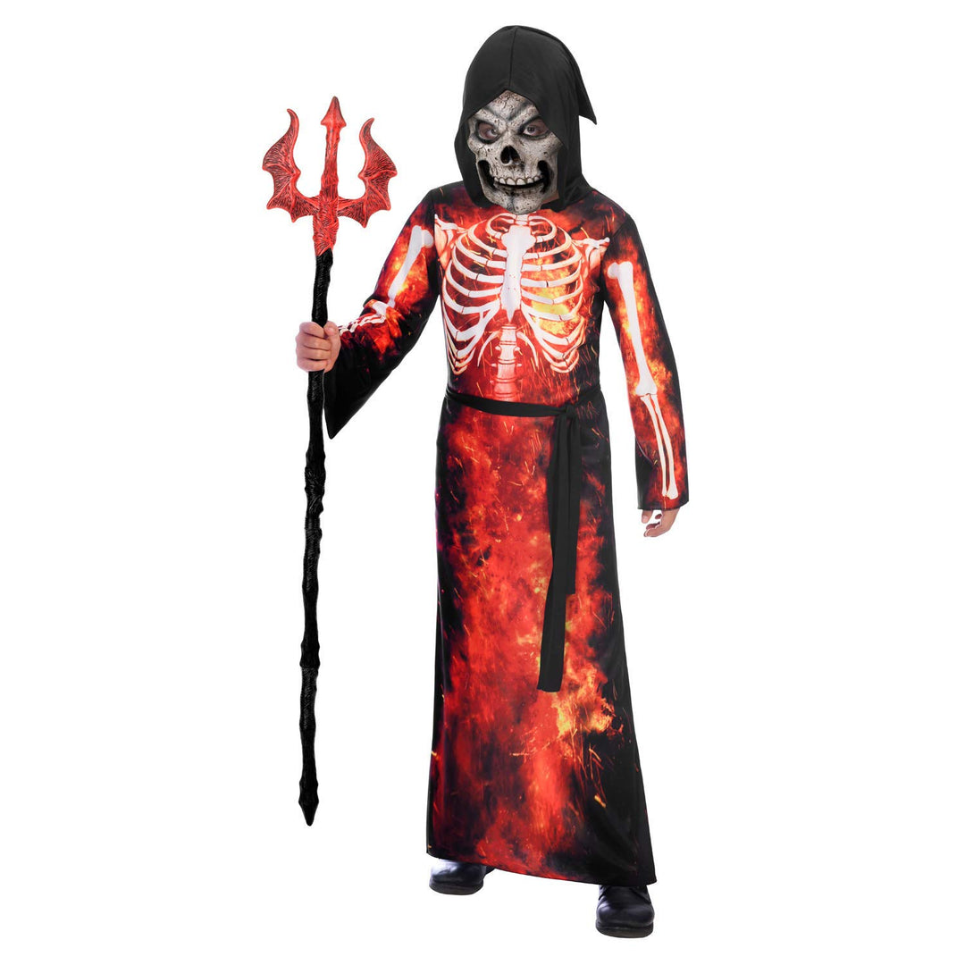 Amscan - Kinderkostüm Teuflisches Skelett, Robe mit Kapuze, Gesichtsmaske, Stoffgürtel, Teufel, Sens