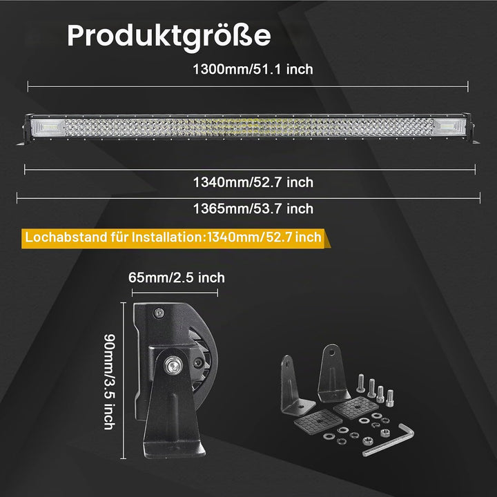 Willpower 52 Zoll 132CM 675W Led Arbeitsscheinwerfer Bar + 4 Zoll 10CM Led Scheinwerfer + Kabelbaum