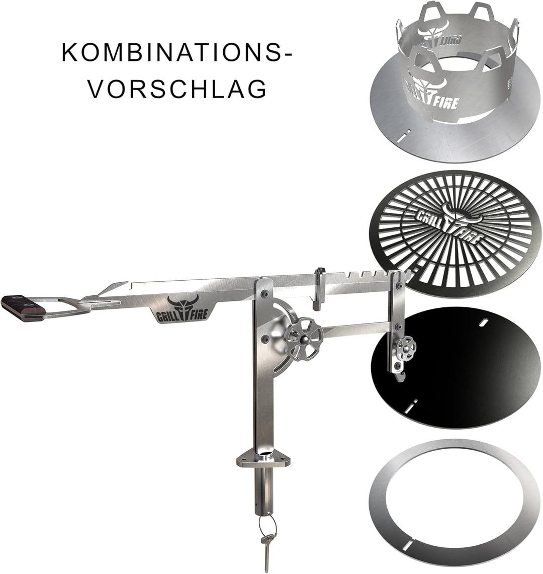 Grillfire XT-SET GRILLHAND – Höhenverstellbarer Edelstahl-Grillarm für FX-Feuerplatten | Werkzeuglos