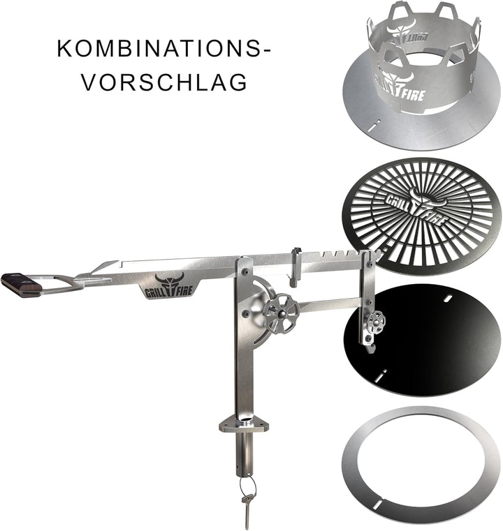 Grillfire XT-SET GRILLHAND – Höhenverstellbarer Edelstahl-Grillarm für FX-Feuerplatten | Werkzeuglos