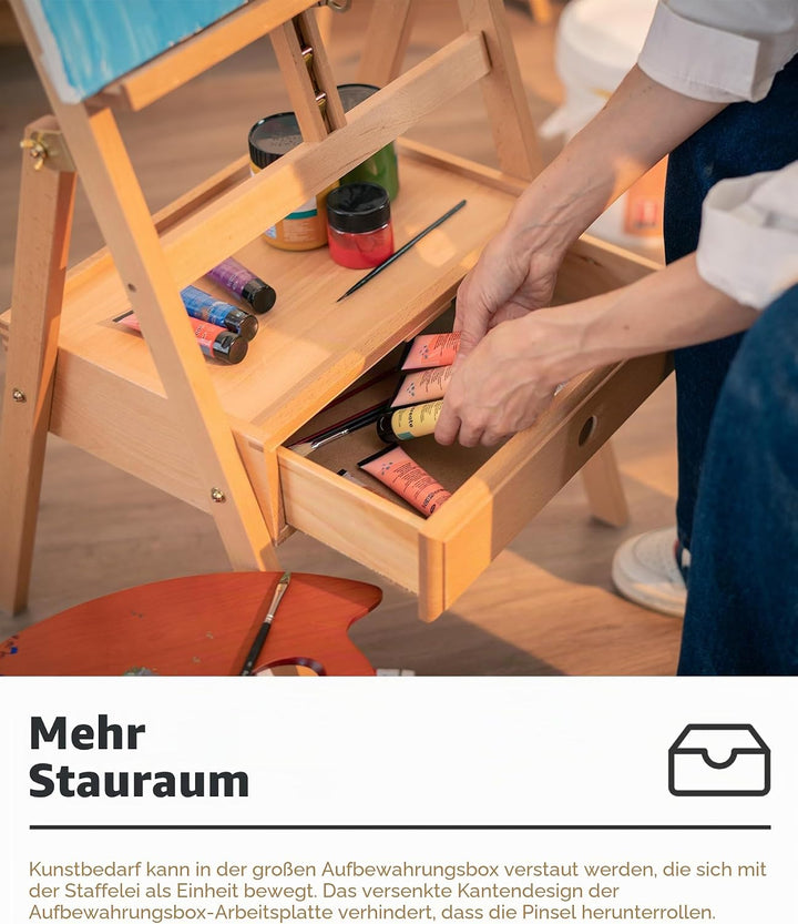 DJAR Staffelei mit Schublade, Staffelei Holz Gross aus Massivem Buchenholz, Verstellbar bis 190,5 cm