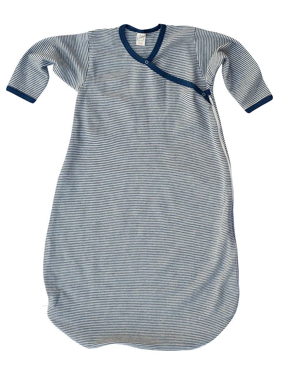 Lilano, Wickelsack Ringel, 70% Wolle (kbT), 30% Seide, 210 gr./m² Blau/Natur 62-68, Blau/Natur 62-68