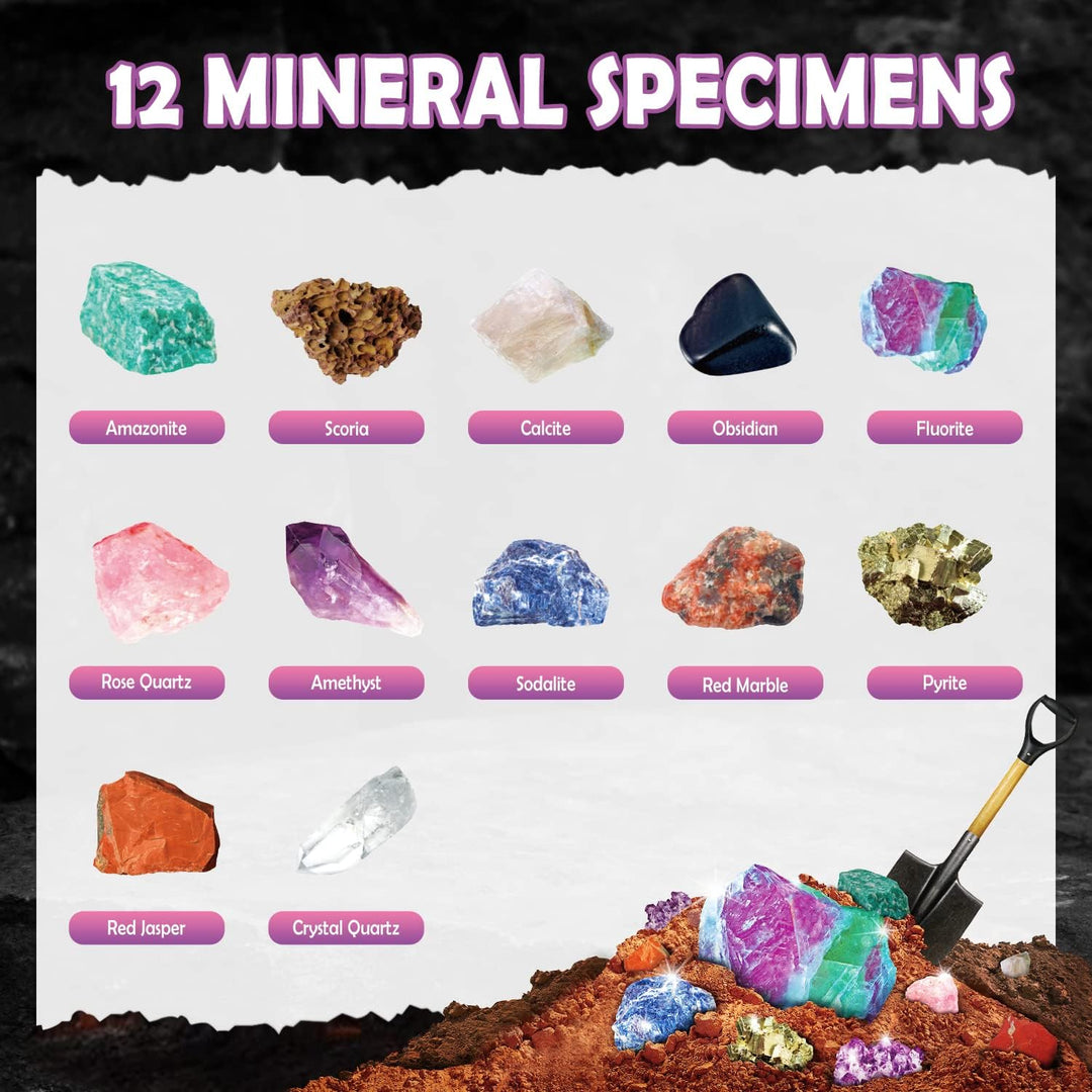 Byncceh Mineralien Ausgrabungsset für Kinder ab 7 Jahren, Edelsteine Ausgraben Set mit 12 Mineralien