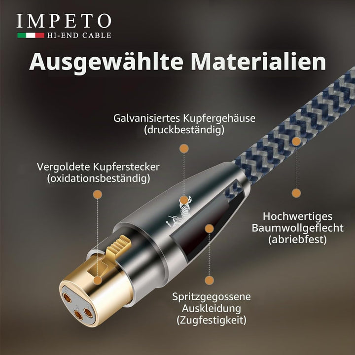 Impeto Audiophile hifi XLR Kabel, Mikrofonkabel XLR Stecker auf Busche Kabel Kompatibel mit Mikrofon