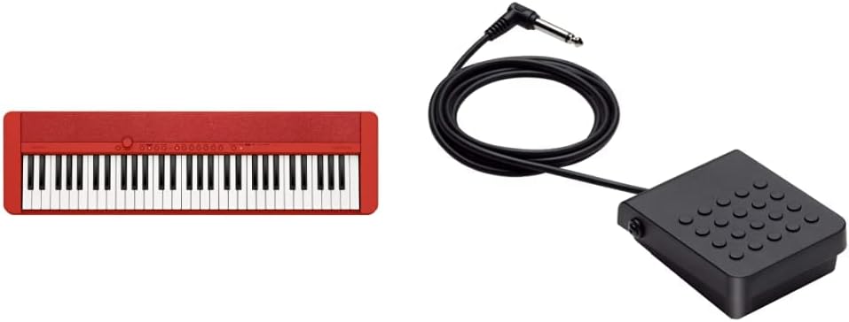 Casio CT-S1RD CASIOTONE Piano-Keyboard mit 61 anschlagdynamischen Tasten, rot & SP-3 Sustain Pedal r