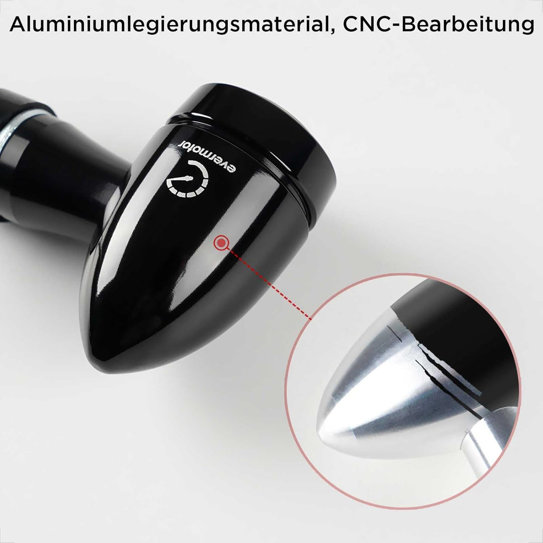 evermotor Universal CNC 12V 2 Stück E32 Mini LED Blinker Motorrad Bullet Aluminiumschale mit schöner