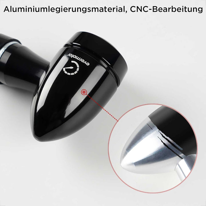 evermotor Universal CNC 12V 2 Stück E32 Mini LED Blinker Motorrad Bullet Aluminiumschale mit schöner