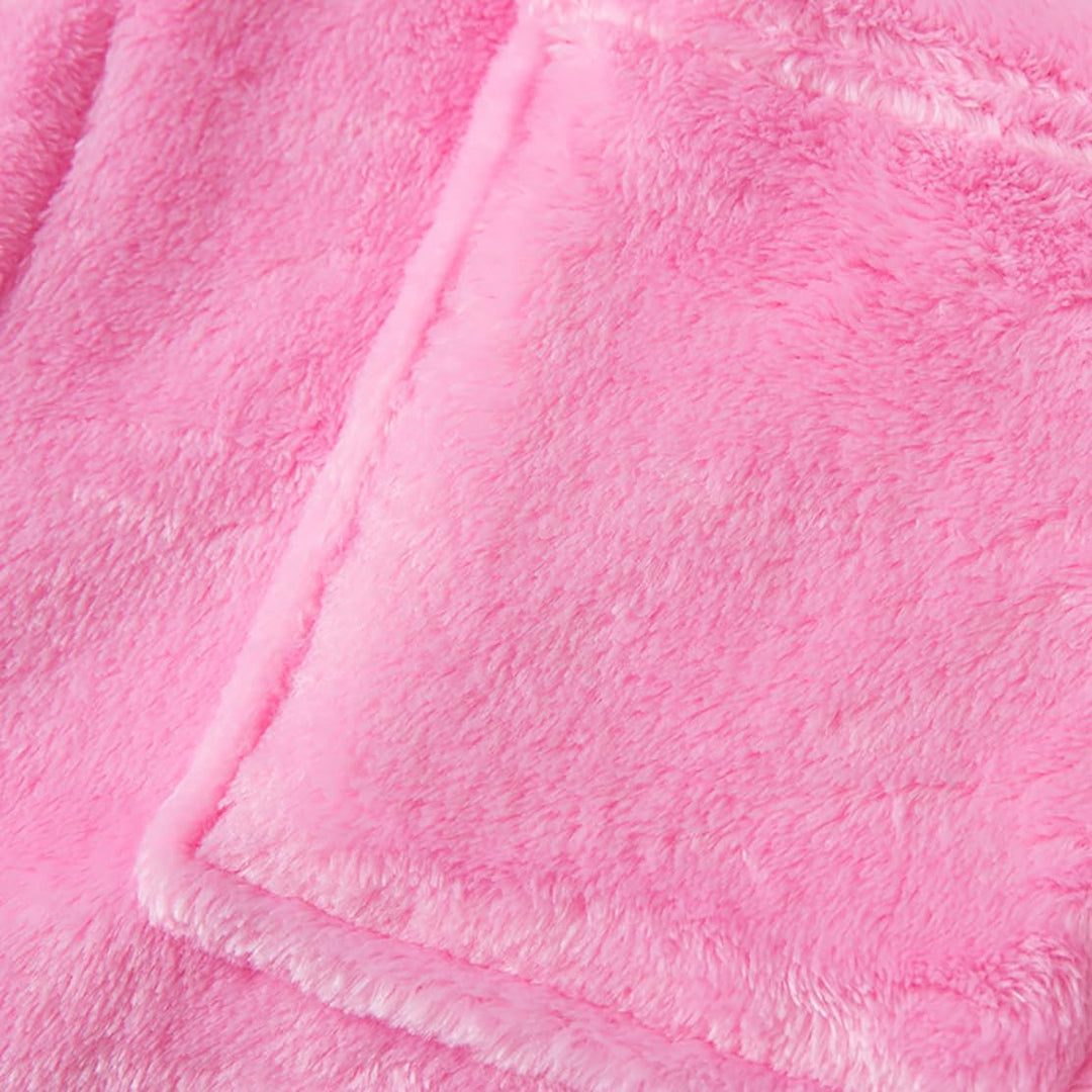 Bademantel für Mädchen, einfarbig, mit Kapuze, Flanell-Fleece-Bademantel für Jungen rose 5-6 Jahre,