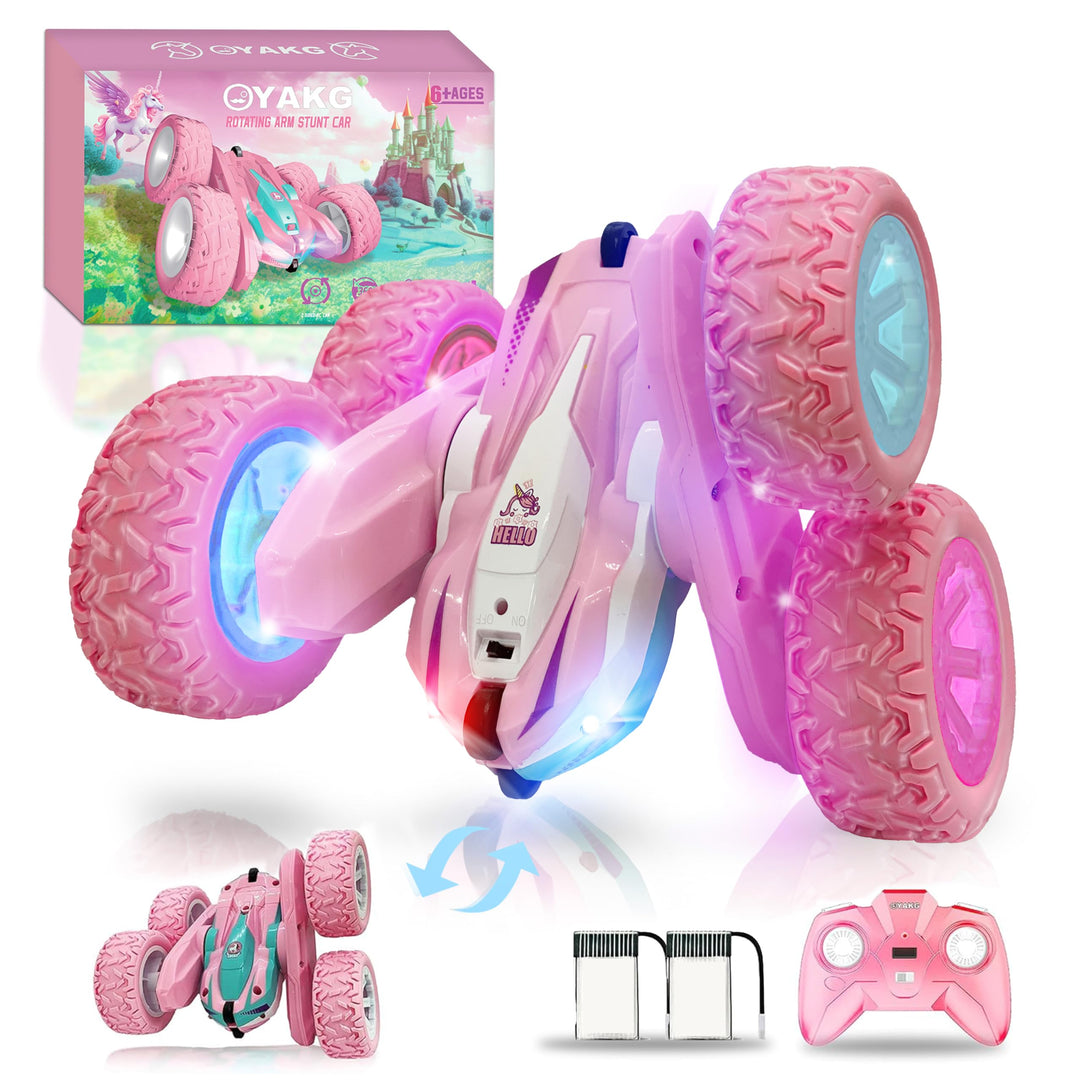OYAKG Ferngesteuertes Auto ab 3 4 5 6 7 8 9 Jahre,Einhorn LED 4x4 Rosa RC Car 2xAkku 60min Play,Gesc