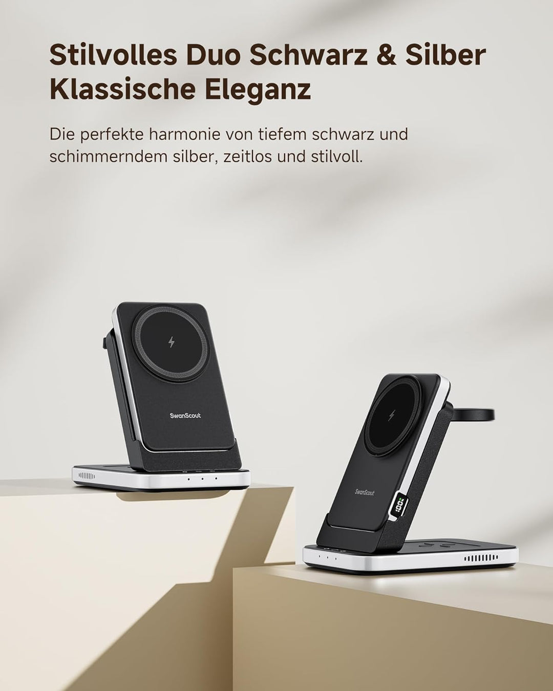 SwanScout 3 in 1 Magnetische Induktive Ladestation, 5000mAh Powerbank Kompatibel mit Magsafe für iPh