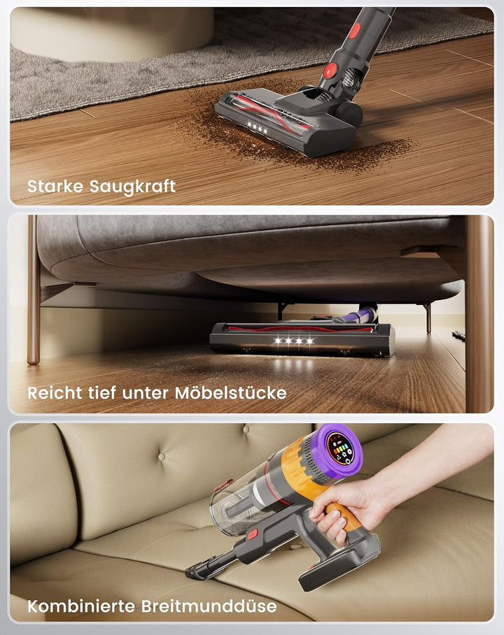 Akku Staubsauger Kabellos 40KPa/450W/42Min für Tierhaare/Teppiche/Hartböden | Akku Staubsauger Kabel