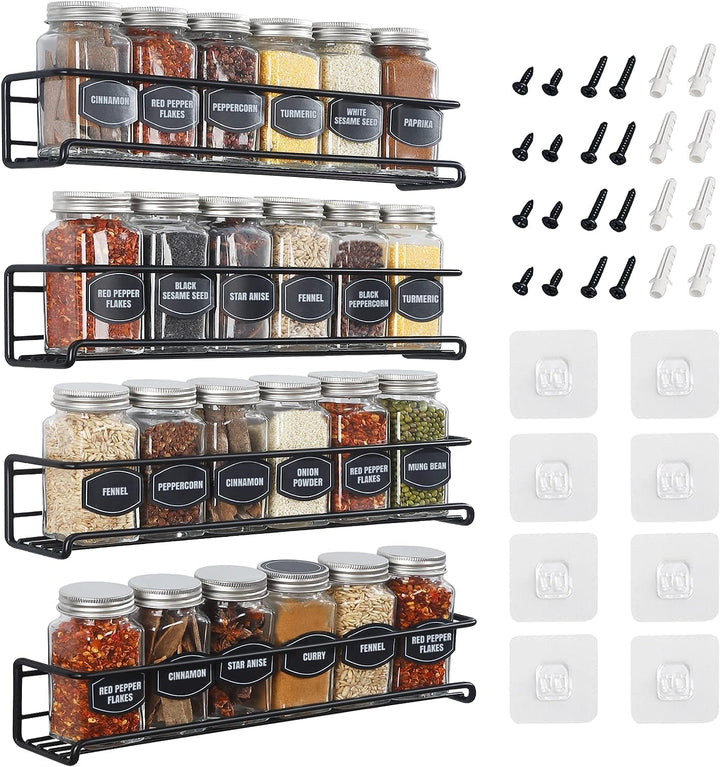 Priksia Gewürzregal Wand, 4er Set Gewürz Organizer Ohne Bohren, Gewürzhalter Hängend aus Metall mit