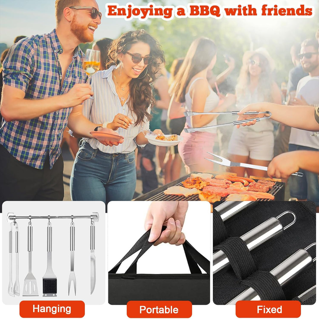27Pcs Grillzubehör-Set aus Edelstahl, Professionelles Grillbesteck-Set, Grill-Zubehör, mit Aufbewahr