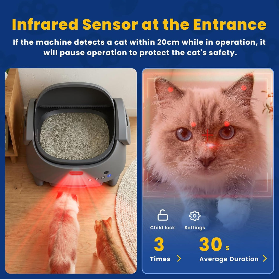 Selbstreinigende Katzentoilette Offen, Automatische Katzenklo mit App & Sicherheitssensor, Grosser A
