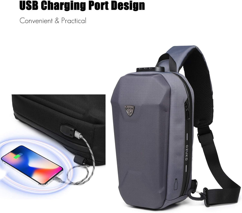 FANDARE Diebstahlsicherung Brusttasche Sling Rucksack Casual Daypacks mit USB für Herren Damen Schul