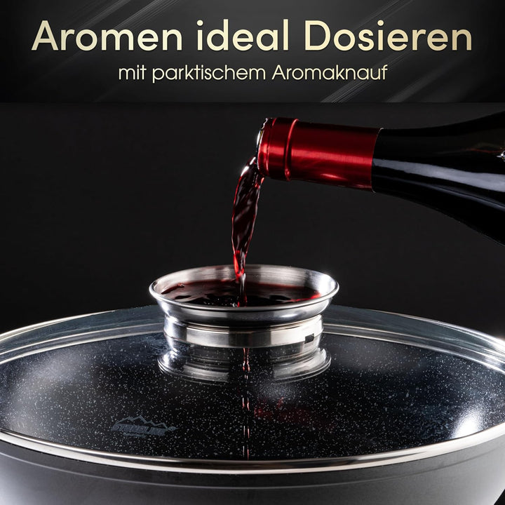 Stoneline Ceramic Servierpfanne 28 cm, PFAS-freie Keramik Beschichtung, Aroma-Glasdeckel, hoher Rand