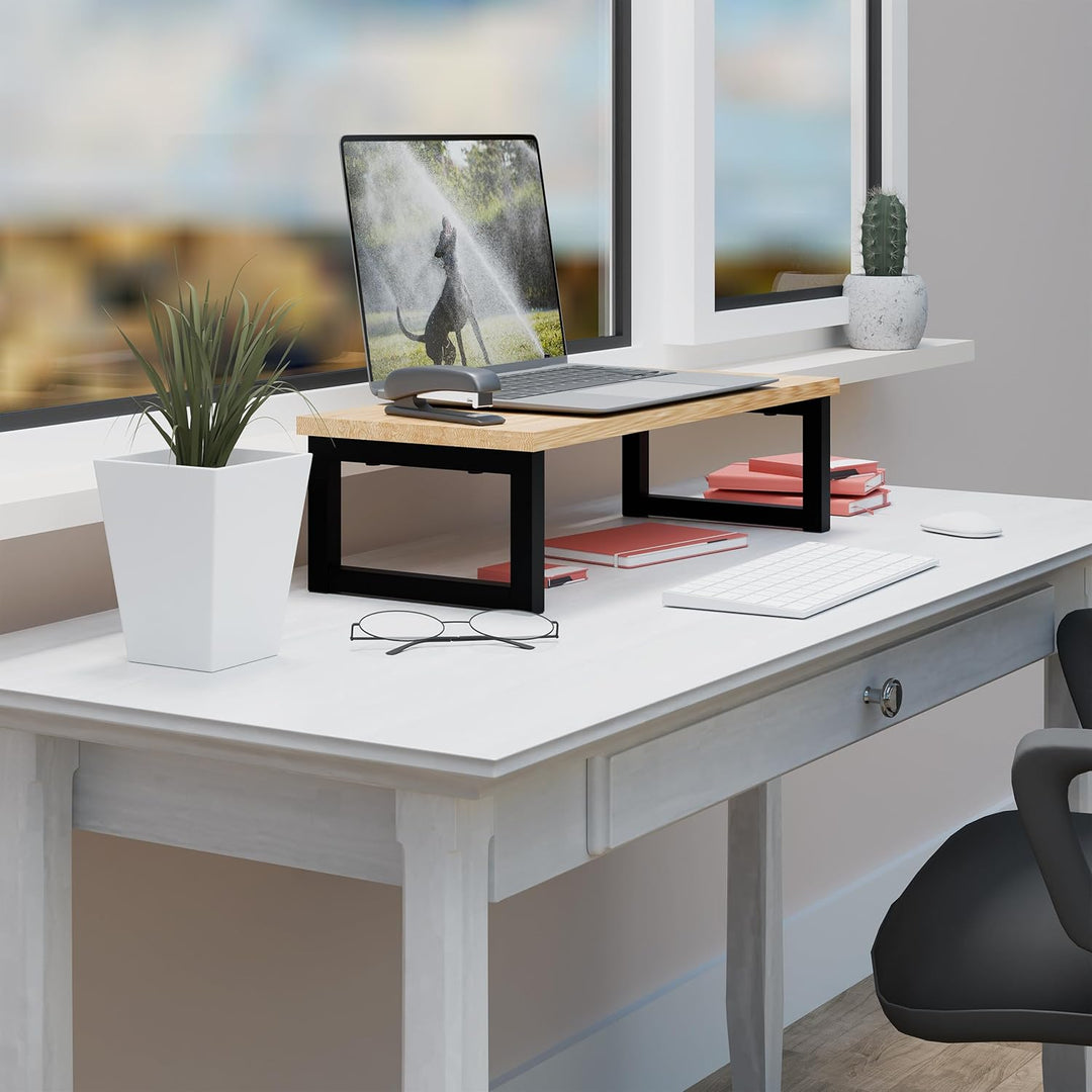 Relaxdays Monitorständer, Bildschirmerhöhung für Schreibtisch, HxBxT: 15 x 55 x 23 cm, Industrial De