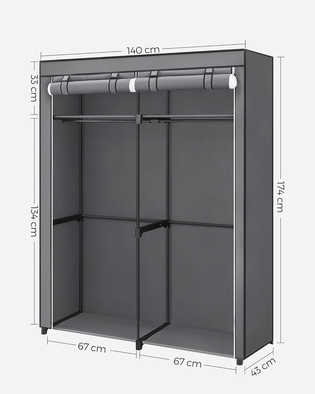 SONGMICS Aufbewahrungsschrank, tragbar, mit Aufhängestange, faltbar, Garderobe, Schlafzimmer, Arbeit