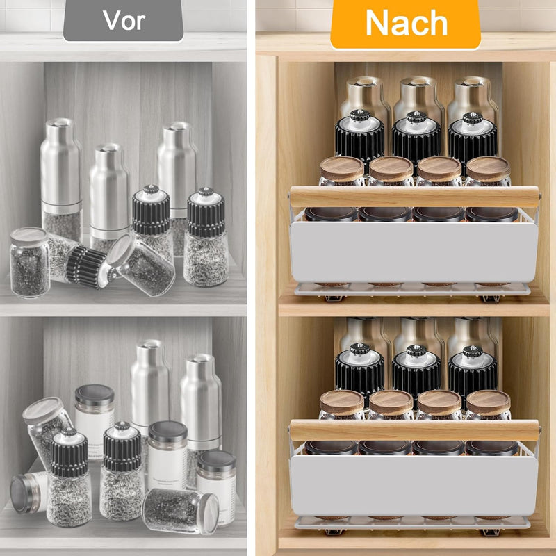 AirOpen Ausziehbare Schublade Küche, Hochwertiger Karbonstahl Ausziehbarer Schrank Organizer, Ultral