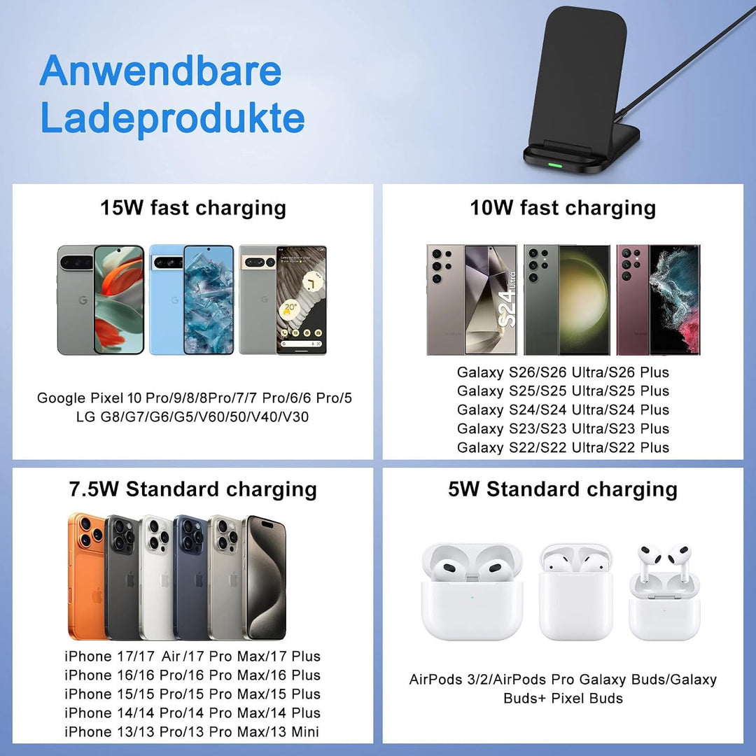 Fast Induktive Ladestation Samsung Wireless Charger Stand Faltbar für Google Pixel 10/9/8,15W Schnel
