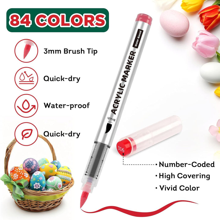 ABEIER 84 Farben Acrylstifte für Steine Wasserfest Brush Tip Acrylic Pens Set, Acrylmarker Schnelltr