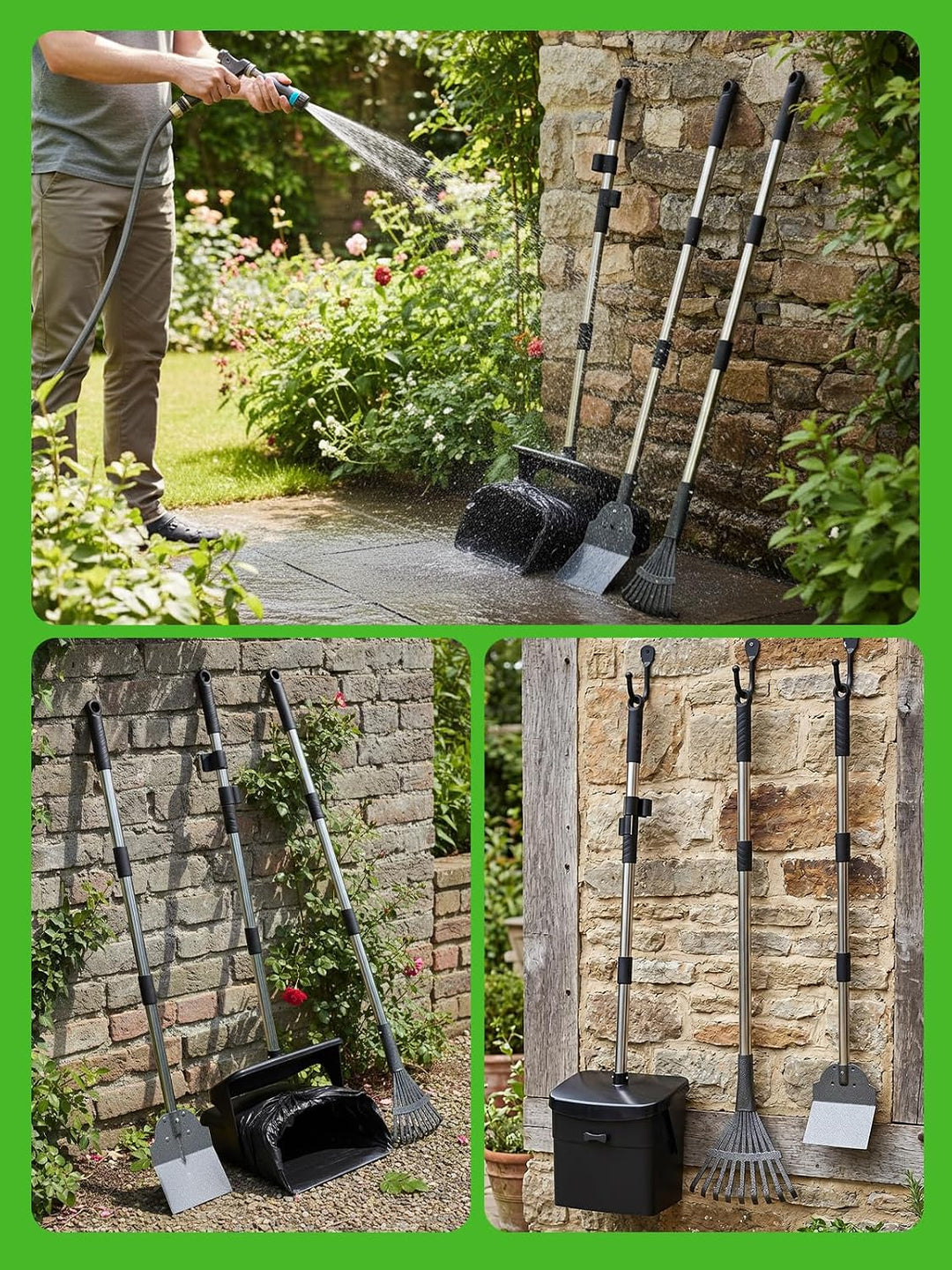 3-in-1 Edelstahl Hundekotschaufel Set für Garten &amp; Hof | Langer Griff, Rückenschonend. Geruchsreduzi