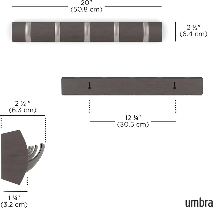 Umbra Flip 5 Garderobenhaken - Moderne, Schlichte und Platzsparende Garderobenleiste mit 5 Beweglich