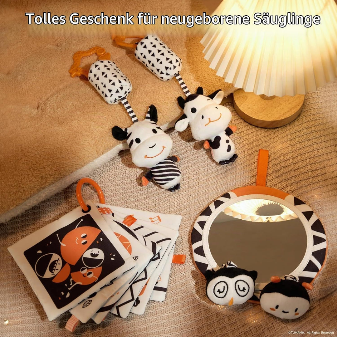 TUMAMA Kontrast Schwarz Weiss Baby Kinderwagen Spielzeug ab 0 2 3 4 6 8 9 Monate, 4pcs Kontrastbuch