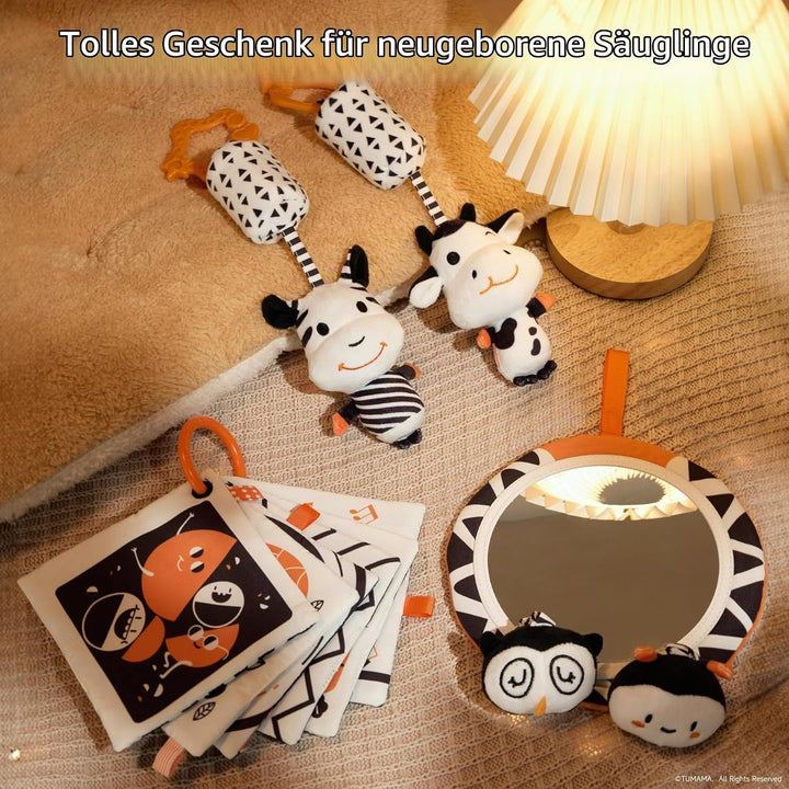 TUMAMA Kontrast Schwarz Weiss Baby Kinderwagen Spielzeug ab 0 2 3 4 6 8 9 Monate, 4pcs Kontrastbuch