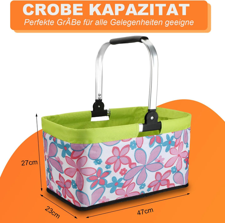 Einkaufskorb Faltbar 30L,Picknickkorb Klein Mit Gepolsterte Griffe Und ReissVerschlusstasche,Einkauf