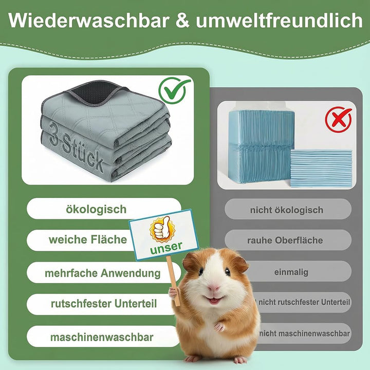 3 Stück pipipads meerschweinchen Wiederverwendbare - Super Saugfähig & rutschfest, Ideales Meerschwe