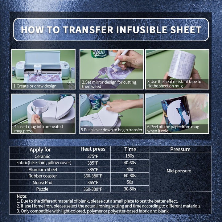 LUCKIGUCK Infusible Transfer Ink Sheets 8 Stück/Set, Glitter Vorgedrucktes gefärbtes Sublimationspap