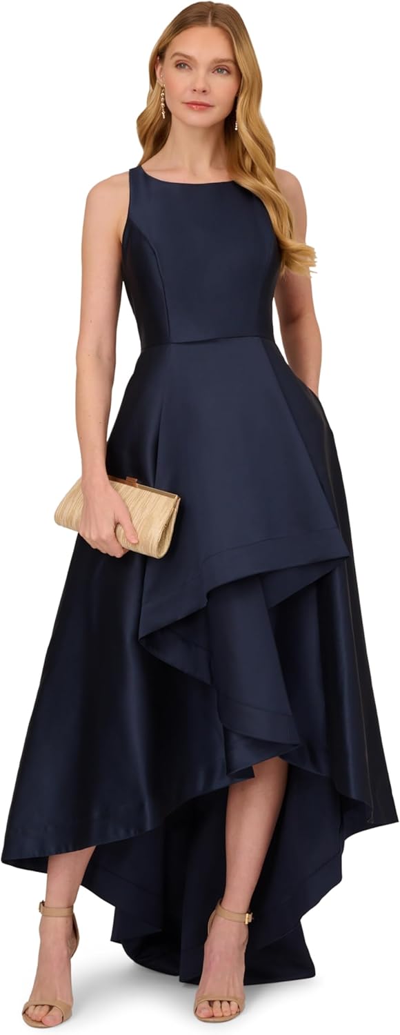 Adrianna Papell Women's Mikado High-Low Gown Midnight 8
