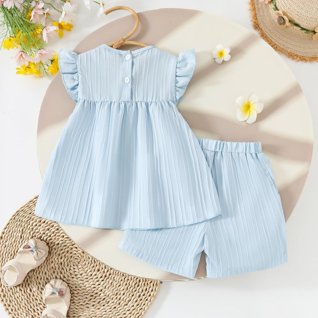 Kleinkind Baby Mädchen Kleidung Blumen Rüschen T-Shirts Tops Shorts Süsse Sommer Kleidung Sets 18-24