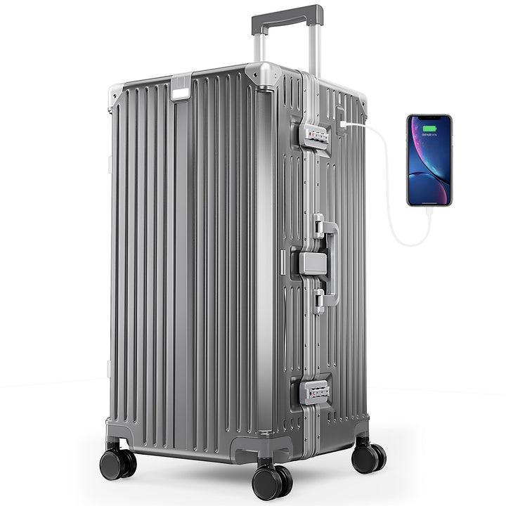 ALPHA CAMP Koffer XL Aluminium Rahmen & Polycarbonat Hartschale mit TSA Schloss Reisekoffer 40x36x77