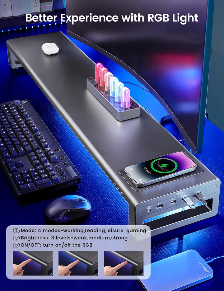 Vaydeer Dual-Monitor-Ständer mit kabelloser Aufladung und 4 USB-Hubs - Metallständer für 2 Monitore
