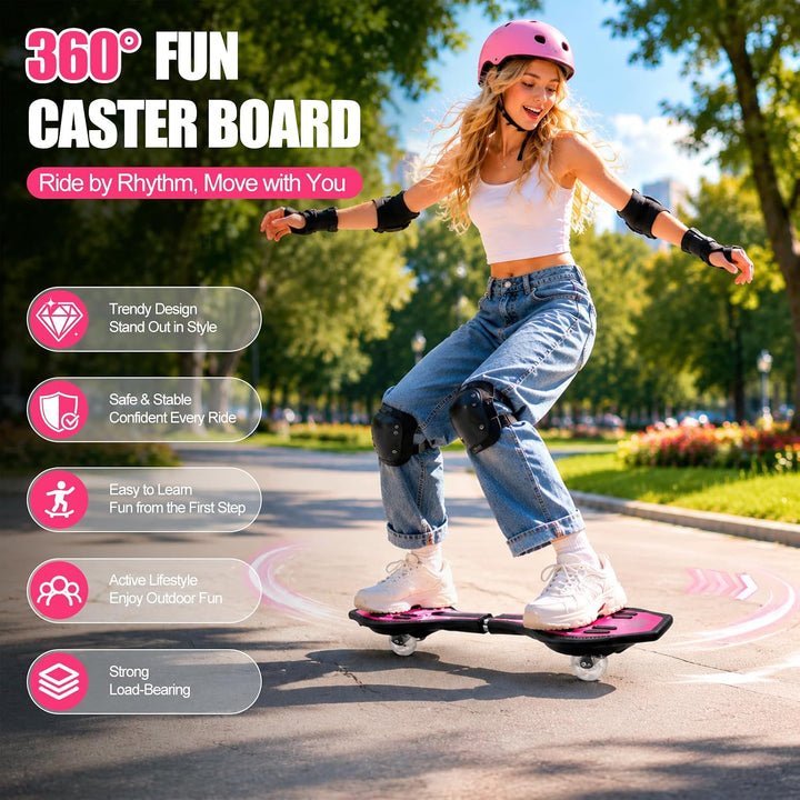 Waveboard Snakeboard Kinder LED Rollen, Caster Board | Anti-Rutsch-Oberfläche, 180° Drehung, leicht