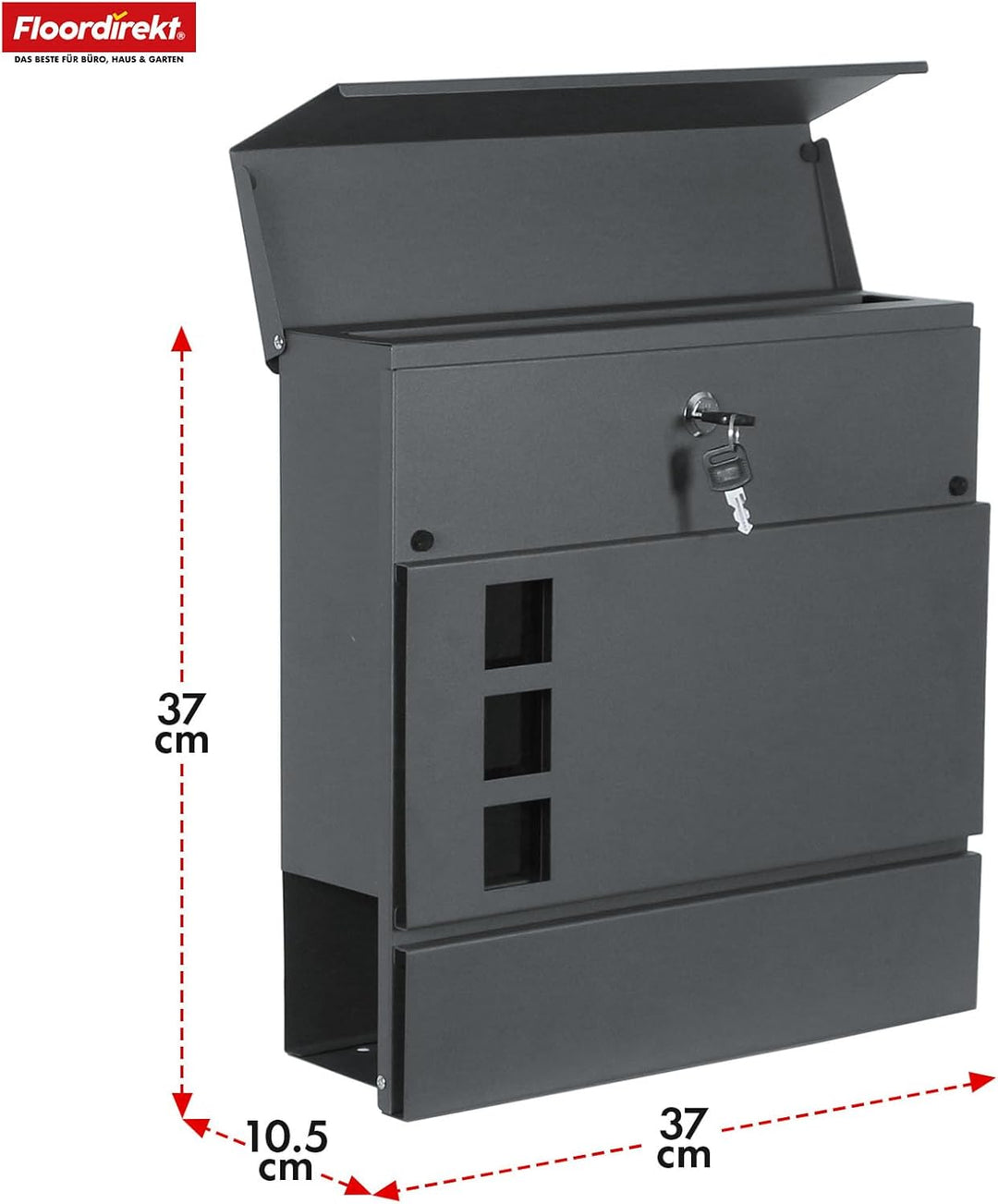 Floordirekt Moderner Briefkasten, mit Zeitungshalter, Deckel, abschliessbar mit Sichtfenstern und Ze