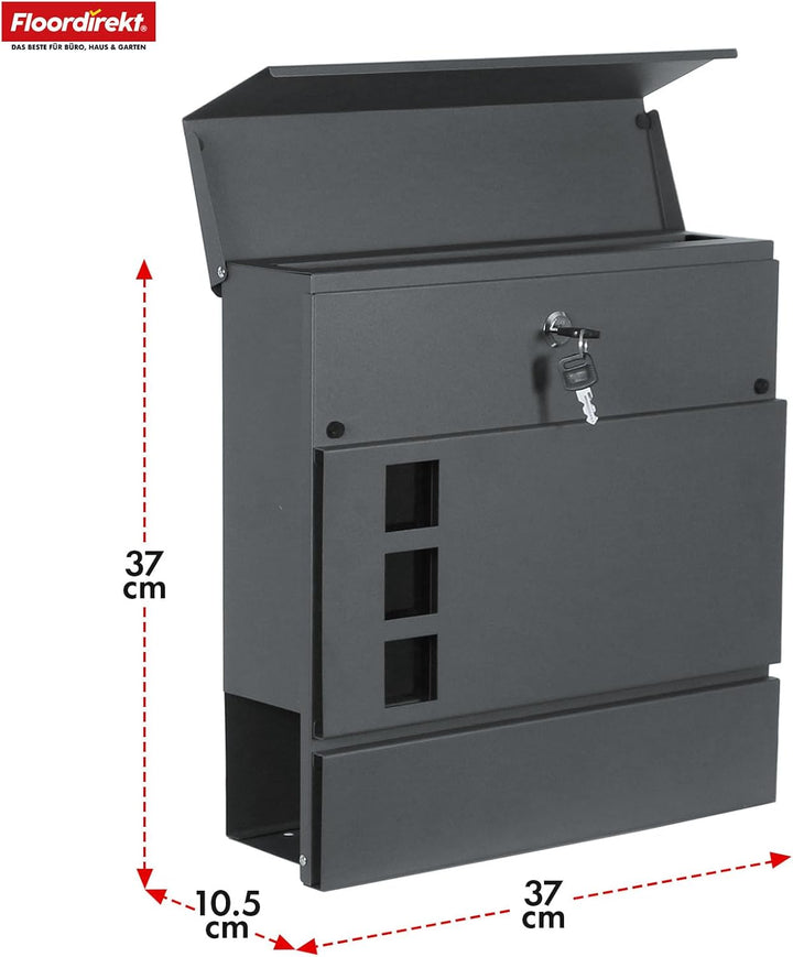 Floordirekt Moderner Briefkasten, mit Zeitungshalter, Deckel, abschliessbar mit Sichtfenstern und Ze