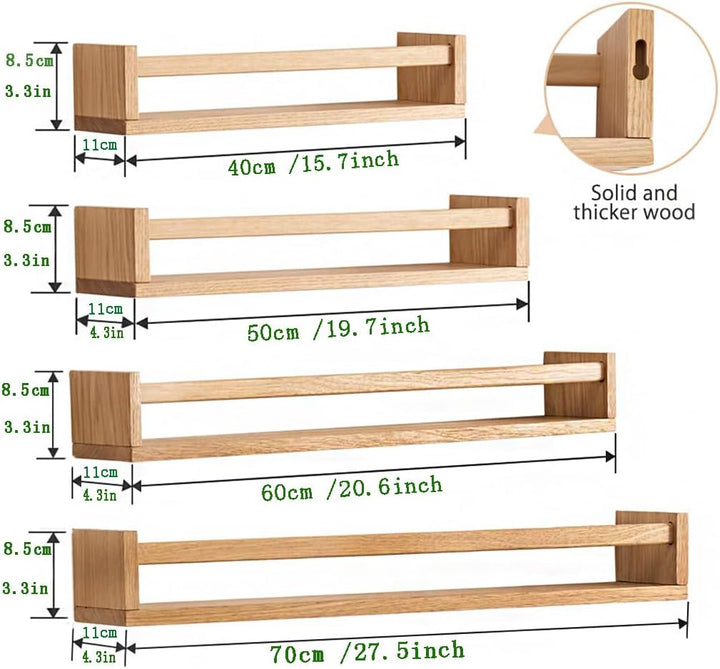 Wandregal Kinderzimmer Holz Bücherregal Wand, 70cm Wandregal Eiche Massiv für Kinderzimmer, Eiche Sc